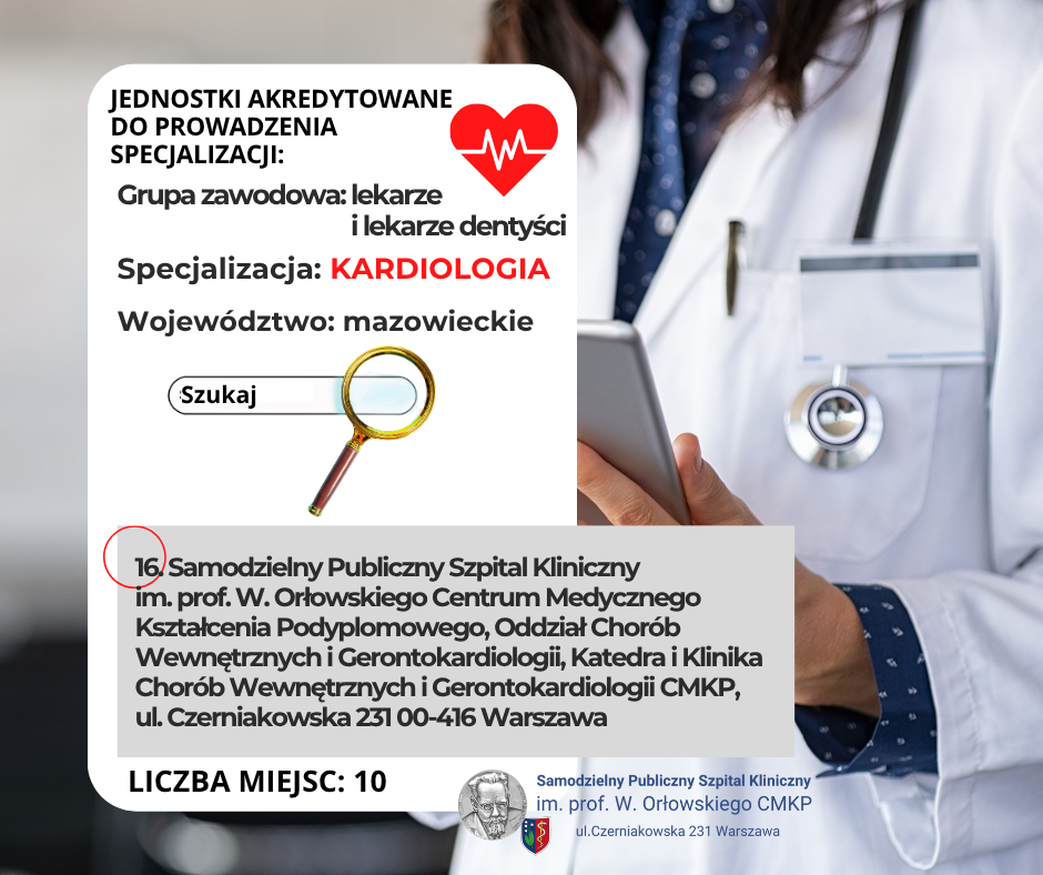 Grafika przedstawiająca poświadczenie akredytacji pododdziału Kardiologicznego